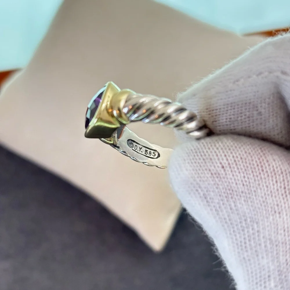 David Yurman 925 & 14k Gold Noblesse Ring with Faceted Amethyst 6